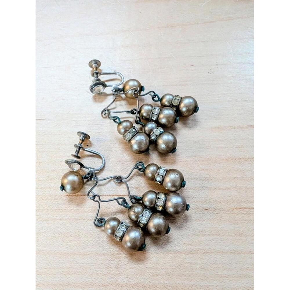 Vintage Earrings 30s 40s Faux Pearl Chandelier Screw back Earrings